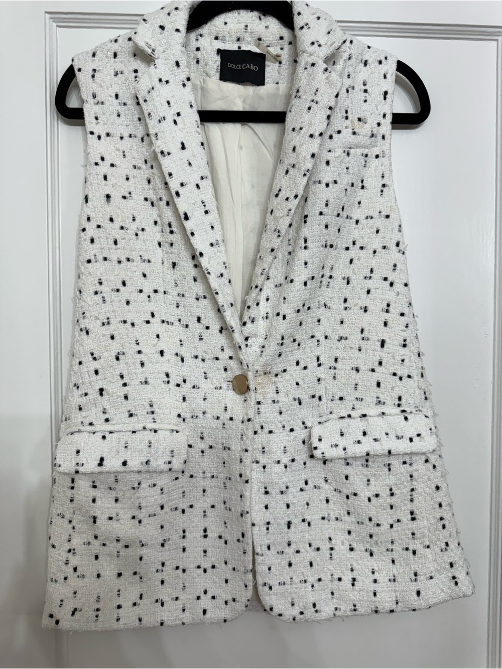 Dolce Cabo Textured Tweed Blazer Vest White Black Size XS